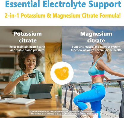 Potassium Magnesium Gummies, Magnesium Citrate & Potassium Citrate Supplements with Vitamin D3, B6 for Electrolyte Balance, Muscle, Leg Cramps, GMO Free Gluten Free (Pineapple,60 Count)