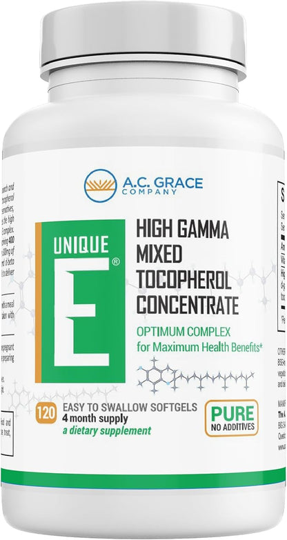 UNIQUE E A.C. Grace Company Mixed Tocopherols Concentrate Softgel 120 Count and Tocotrienols Tocopherol-Free Softgels 60 Count