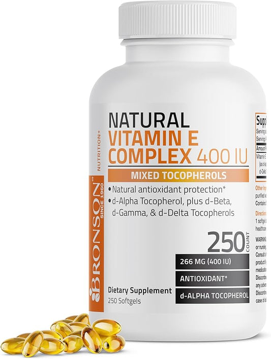 Bronson Natural Vitamin E Complex 400 I.U. Supplement (d-Alpha Tocopherol Plus d-Beta, d-Gamma, & d-Delta Tocopherols), Natural Antioxidant, 250 Softgels