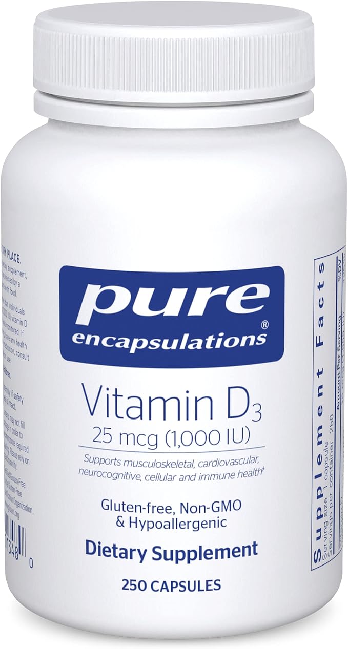 Pure Encapsulations Vitamin D3 25 mcg (1,000 IU) - Supplement to Support Bone, Joint, Breast, Heart, Colon & Immune Health - with Premium Vitamin D - 250 Capsules