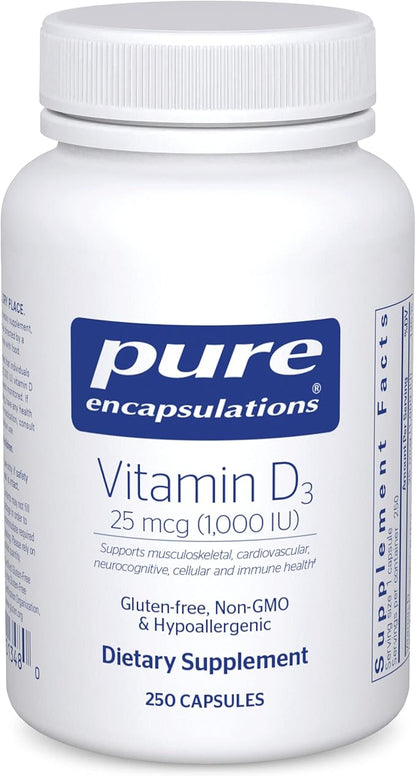 Pure Encapsulations Vitamin D3 25 mcg (1,000 IU) - Supplement to Support Bone, Joint, Breast, Heart, Colon & Immune Health - with Premium Vitamin D - 250 Capsules