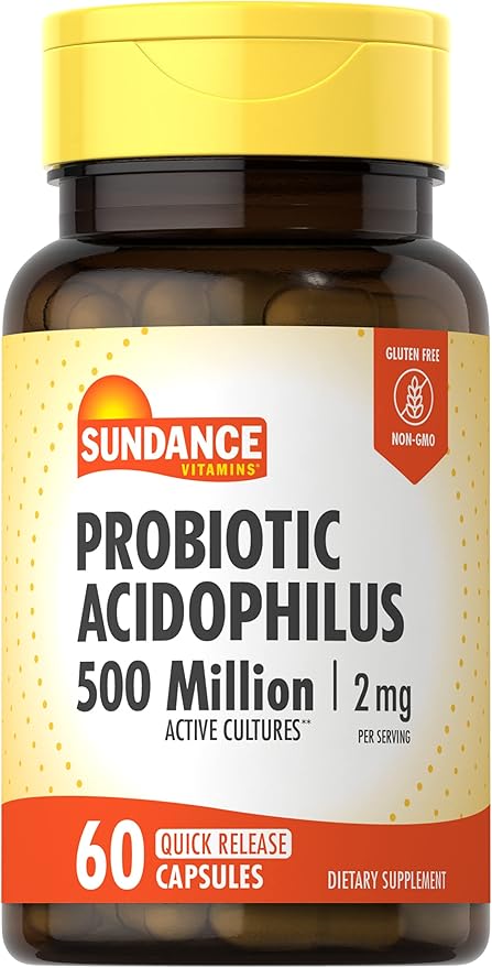 Sundance Probiotic Acidophilus | 500 Million Active Cultures | 60 Quick Release Capsules | Non-GMO, Gluten Free Supplement
