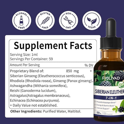 Siberian Ginseng Liquid Drops, Natural Herbal Extract for Powerful Adaptogen Blend, Energy & Stamina Boost & Immune Support. 2oz-Original