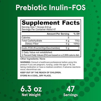 Jarrow Formulas® Prebiotic Inulin FOS Prebiotic Fiber Supplement, 6.3 Oz, Prebiotics for Gut Health and Digestive Support, Approx. 47 Servings