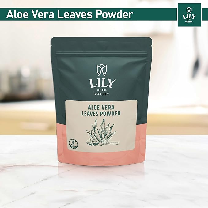 LILY OF THE VALLEY Aloe Vera Powder - Aloe Barbadensis - Ideal for Hair and Face Mask - Great for Shakes & Smoothies - Natural, Vegan & Gluten-Free - (16oz, 453g)- Package May Vary