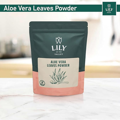 LILY OF THE VALLEY Aloe Vera Powder - Aloe Barbadensis - Ideal for Hair and Face Mask - Great for Shakes & Smoothies - Natural, Vegan & Gluten-Free - (16oz, 453g)- Package May Vary