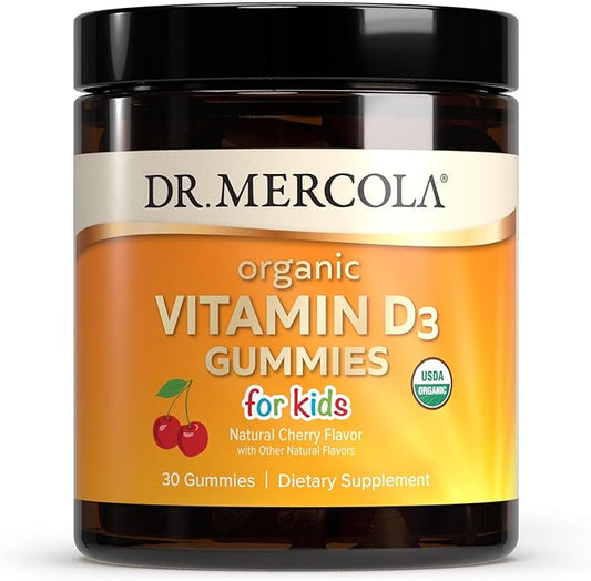 Dr. Mercola Organic Vitamin D3 Gummies for Kids, 30 Servings (30 Gummies), 1,000 IU, Natual Cherry Flavor, Dietary Supplement, Bone & Immune Support, Non-GMO
