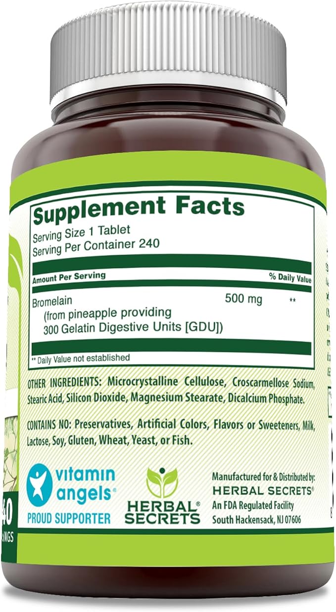 Herbal Secrets Bromelain Supplement 500 Mg Tablets Supplement | Non-GMO | Gluten Free | Made in USA (240 Count)