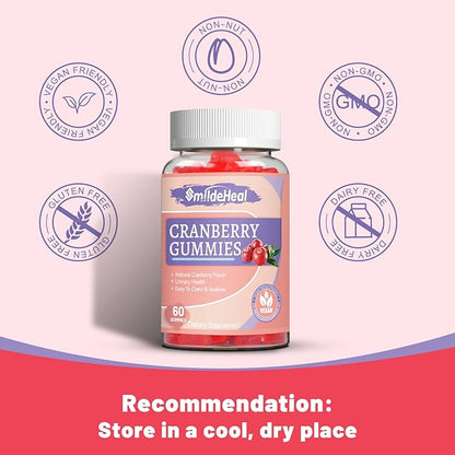 Cranberry Gummies 1000mg, Cranberry Supplements for Women, with D-Mannose 250mg, Womens Probiotic Gummies, Urinary Tract Health, Cranberry Flavor, NO GMOs, 60 Count