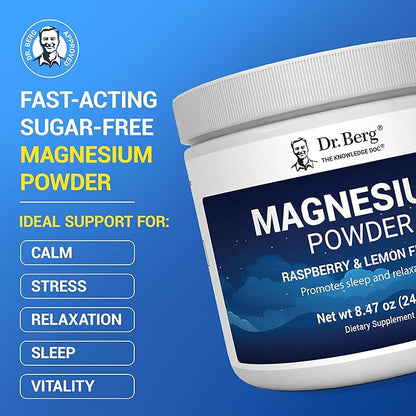 Dr. Berg Magnesium Glycinate Powder for Sleep, Relaxation, & Stress Relief - Now Includes Vitamin D3 & Zinc - Delicious Raspberry & Lemon Flavor (50 Servings) Magnesium Powder - Magnesium Drink Powder