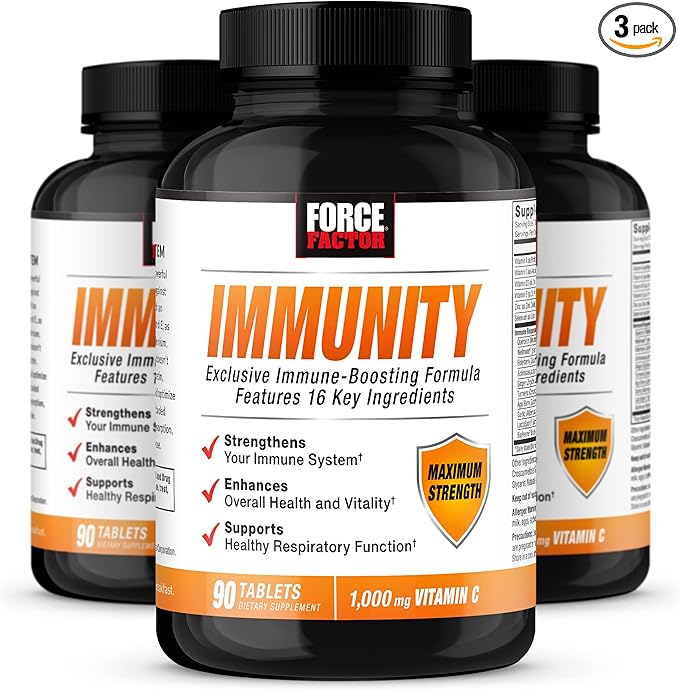 Force Factor Immunity, Immune Support Booster with Elderberry and 1000mg of Vitamin C, Plus Vitamin D, Zinc, Probiotics, Antioxidants, and Echinacea for Immune Health Defense, 90 Count (Pack of 3)
