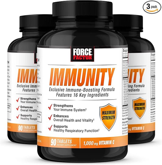 Force Factor Immunity, Immune Support Booster with Elderberry and 1000mg of Vitamin C, Plus Vitamin D, Zinc, Probiotics, Antioxidants, and Echinacea for Immune Health Defense, 90 Count (Pack of 3)