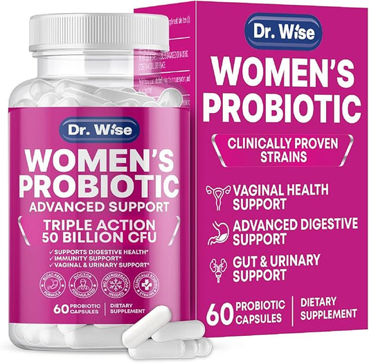 Dr. Wise Women’s Probiotic – 50 Billion CFUs – Digestive, Urinary & Vaginal Health Support – Immune Boost – Triple Action Formula – 60 Capsules – Made in USA