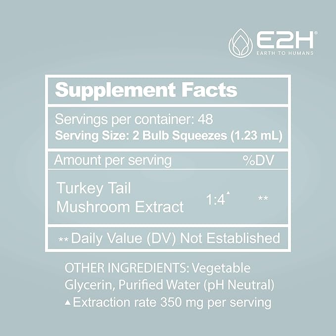 E2H Turkey Tail Mushroom Extract - All-Natural Immune System & Digestive Support from Advanced Mushroom Supplement - Turkey Tail Mushrooms Supplement - Non-GMO, Vegan (2 Bottles)