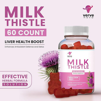 Milk Thistle Supplement Gummies – Liver Health Support, Herbal Antioxidant, Sugar-Free, Vegan, 60 Count