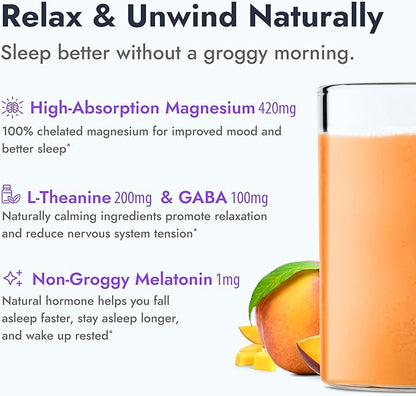 Zipfizz Nightly Calm & Sleep Supplement Powder, Peach Mango, 12.3 oz (30-60 Servings) | Natural Sleep Aid For Kids & Adults | Contains Magnesium, Melatonin, L-Theanine | Relaxation & Mood Enhancement