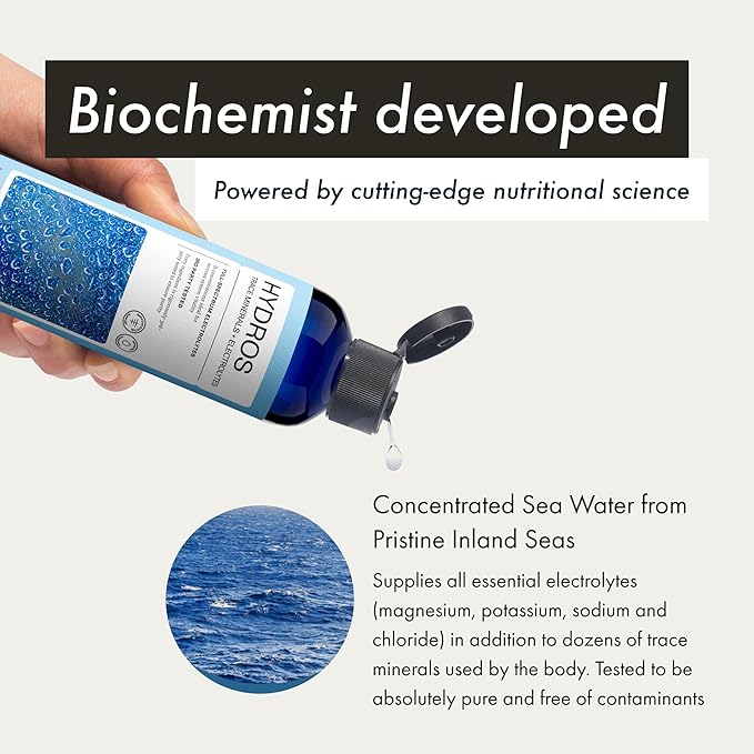 Synchro - Hydros Trace Mineral Drops with Electrolytes, Mineral-Rich Water Drop for Electrolyte Water, Hydrating Electrolyte Drops for Nervous System Support, Mineral Drops for Drinking Water, 8 fl oz