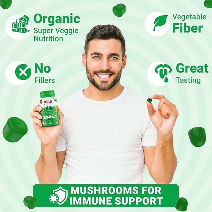 Juce Veggie Whole Superfood Gummies, Wild Berry Flavor - Plant-Based Energy, Vegan, Non-GMO, Soy Free, Nutrient-Packed, By Terra Kai Organics