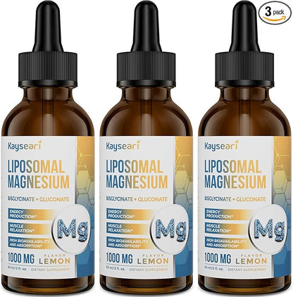 High Strength Liposomal Magnesium Drops, Easily Absorbed Chelated Forms of Magnesium Bisglycinate and Magnesium Gluconate, Supports - Sleep Aid, Stress, Mood, Gut - 60ML Lemon Flavored Liquid Drops