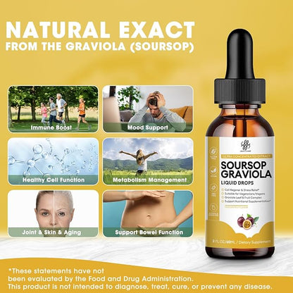 Premium Soursop Graviola for Digestion, Support Healthy Skin & Sleep, Soursop Extract Liquid Drop from Graviola Leaf and Fruit, Sugar/Caffeine/Gluten Free, Passion Fruit Flavor, 2 Fl Oz
