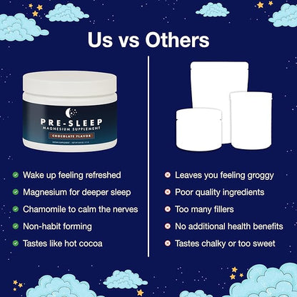 Natural Pre-Sleep Aid for Adults | Cocoa | Chamomile | Magnesium Glycinate 200mg | Vitamin B6 | Vitamin D | Gluten-Free | Zero Sugar | Non-Habit Forming | Sleep Support | 30-day Supply