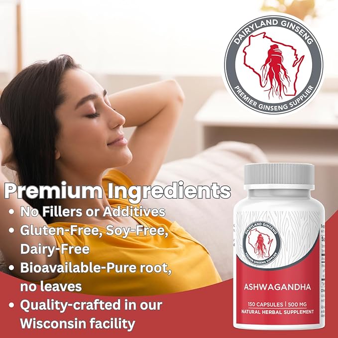 Dairyland Management Ashwagandha Capsules 150ct - 1000 mg per Serving Max Strength Ashwagandha Root Powder - Herbal Supplements and Extract