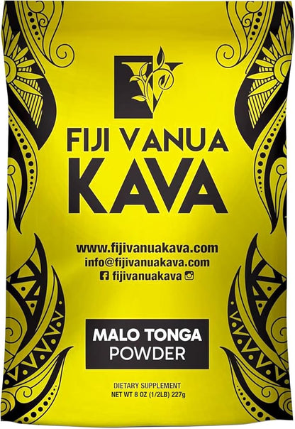 Fiji Vanua Kava-Malo Tonga Kava Drink Powder, Medium Grind Traditional Kava Root Powder, Easy to Prepare Kava Root Powder with Smooth and Creamy Taste, Premium, 8oz