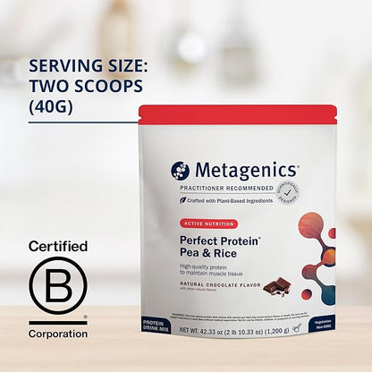 Metagenics Perfect Protein Pea & Rice - Featuring OptiProtein, a Balanced Combination of Proprietary Pea and Rice Protein with Added BCAAs - Chocolate Flavor - 30 Servings - 42.33 Oz