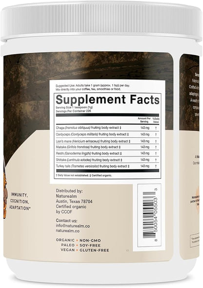 Sacred 7 Mushroom Coffee Booster | Organic Mushroom Supplement Powder – Lions Mane, Reishi, Chaga & More | Adaptogen + Nootropic | 100% Fruiting Bodies | Mix with Coffee,Tea, Smoothies - 226 Servings