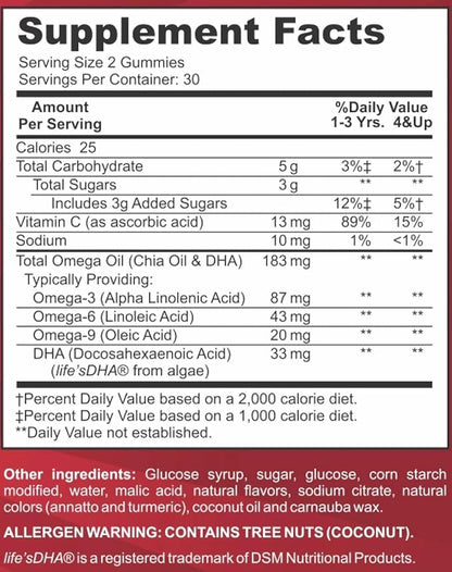 Feel Great Vitamins Kids DHA Gummies with Omega 3 6 9, Vitamin C (2-Pack) | Supports Healthy Brain Function, Vision & Heart Health | Gluten Free, Vegetarian | 60 Gummies