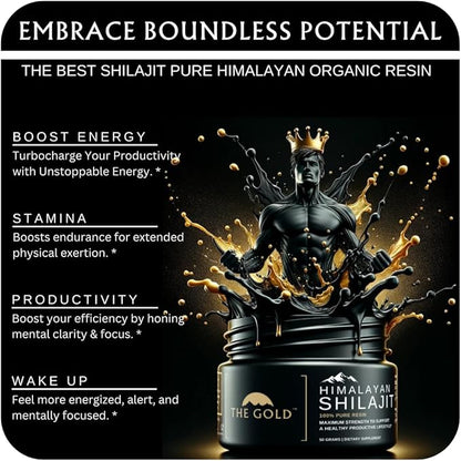 THE GOLD Shilajit Resin | Shilajit Pure Himalayan Organic Shilajit for Men & for Women Lab Test in USA Grade A+ All Natural Dietary Supplement with Fulvic Acid + Trace Minerals | 50 Grams 100 Servings