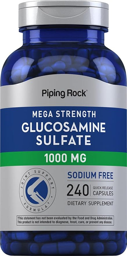 Piping Rock Glucosamine Sulfate 1000mg | 240 Capsules | Mega Strength | Joint Support | Sodium Free | Non-GMO & Gluten Free Supplement