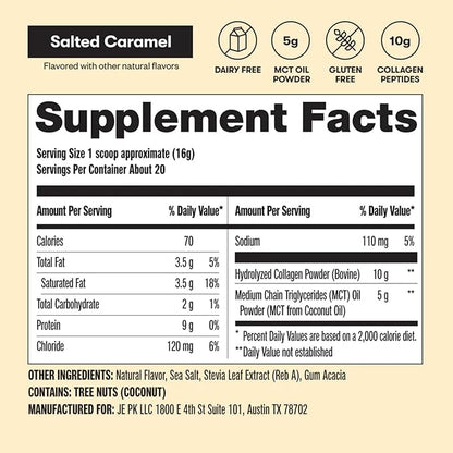 Perfect Keto Collagen Peptides Protein Powder with MCT Oil, Hydrolyzed Collagen, Type I & III Supplement, Gluten Free Grass Fed, Low Carb, Keto Coffee Creamer, Collagen for Women & Men, Salted Caramel