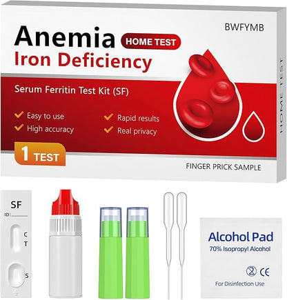Iron Deficiency Test Kit for Home Use, Rapid & Accurate Anemia Test Kit for Adults & Children, Easy to Use & Read, 1 Test