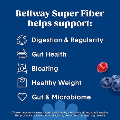 Bellway Super Fiber Powder + Fruit, Sugar Free Organic Psyllium Husk Powder Fiber Supplement for Regularity, Bloating Relief & Gut Health, Non-GMO, Plant-Based, Mixed Berry (50 Servings)