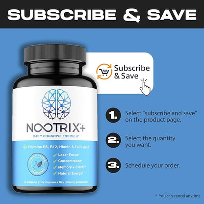 Brain Plus Nootropic Supplement | Supports Memory, Mental Focus, Cognitive Health & Energy | Promotes Healthy Mood & Brain Function | Vitamin B1, Vitamin B6 & Vitamin B12 | 30 Capsules