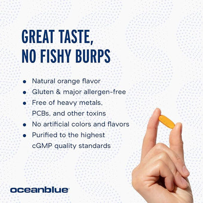 Oceanblue Professional Omega-3 2100 with CoQ10 – 90 ct – Triple Strength Fish Oil Supplement with High-Potency EPA and DHA, and CoQ10 – Orange Flavor (30 Servings)