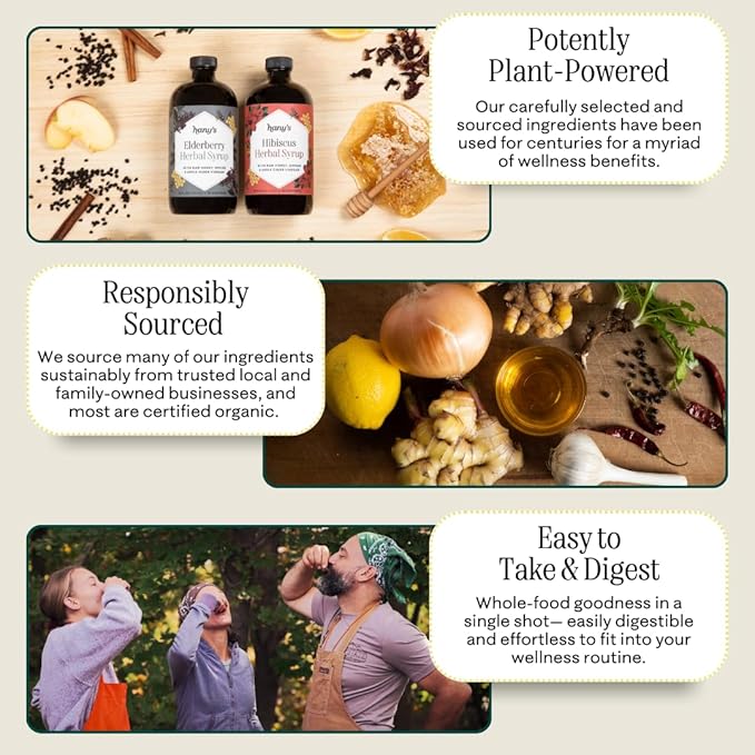 Hany's Harvest Elderberry Herbal Syrup – 16 fl oz | All-Natural Wellness Tonic, Apple Cider Vinegar, Raw Honey & Elderberry | Non-GMO, Gluten-Free, Handcrafted