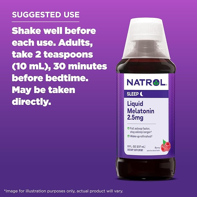 Natrol Liquid Melatonin 2.5mg, Berry-Flavored Dietary Supplement for Restful Sleep, 8 Fl Oz, 23 Day Supply
