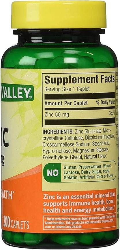 Spring Valley - Zinc 50 mg, 200 Ct 2 Pack Zinc supplement Spring Valley supplement is Suitable for Daily Intake.