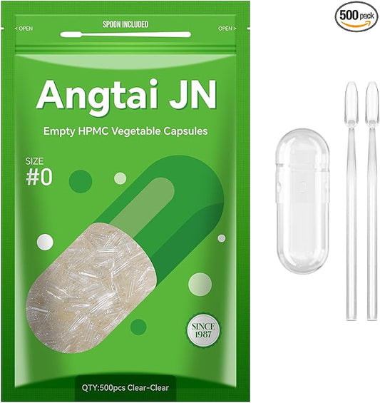 Size 0 Capsules Empty Vegan Plant Based Clear (500 Count) Gluten Free, Non-GMO, Halal Certified Pill Caps Filling Kit with 2 Spoons for Vegetarian DIY Your Own Supplements