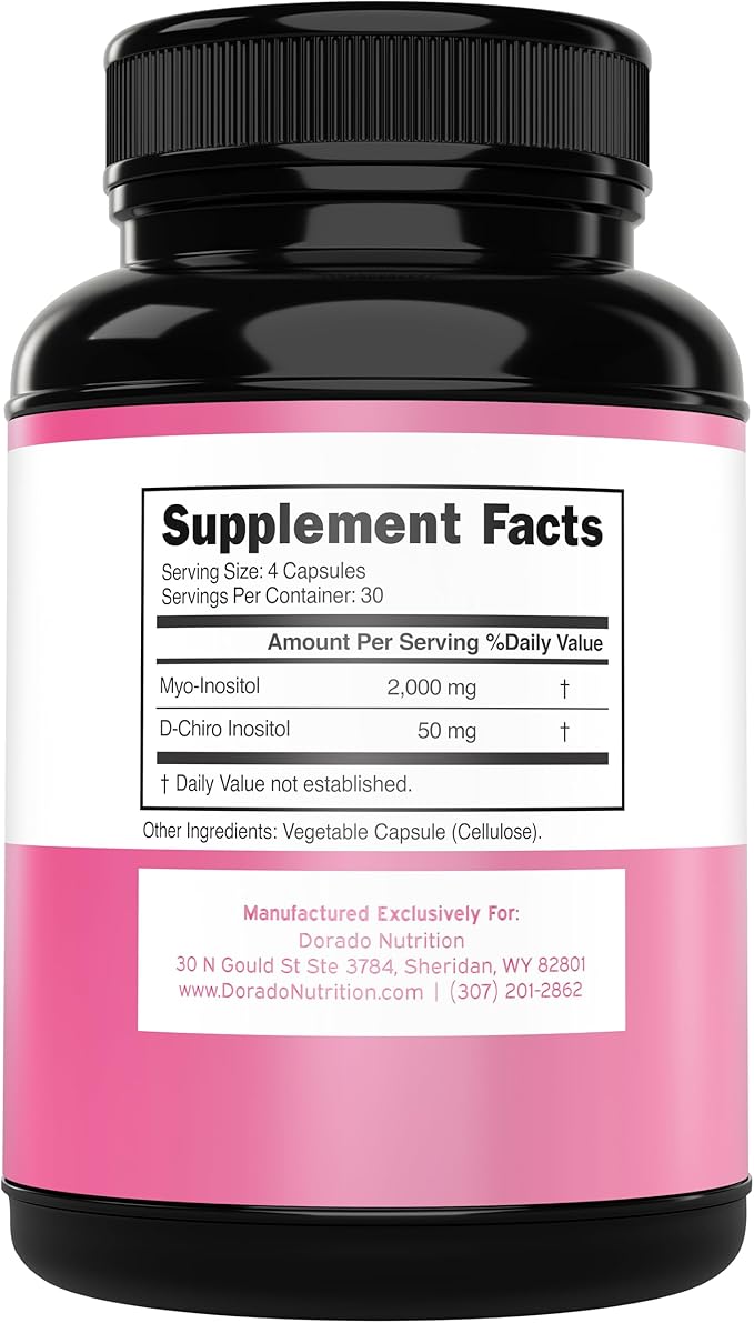 Myo-Inositol & D-Chiro Inositol Supplement (120 Capsules, 2050mg Per Serving Ideal 40:1 Ratio Myo Inositol) For Hormone Balance for Women - Third Party Tested, Vegan Safe & USA Made - 120 Count