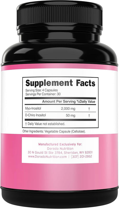 Myo-Inositol & D-Chiro Inositol Supplement (120 Capsules, 2050mg Per Serving Ideal 40:1 Ratio Myo Inositol) For Hormone Balance for Women - Third Party Tested, Vegan Safe & USA Made - 120 Count
