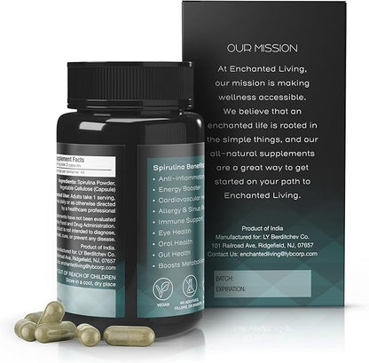 Spirulina Capsules - 90 x 500 mg, High-Potency Plant-Based Superfood, Supplements, Non-GMO Vegetable Cellulose Vegan Friendly Capsules