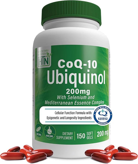 Health Thru Nutrition Ubiquinol 200mg 150 Servings with Selenium and Mediterranean Essence Complex | Cellular Function Formula with Epigenetic and Longevity Ingredients | Non-GMO Kaneka Qh