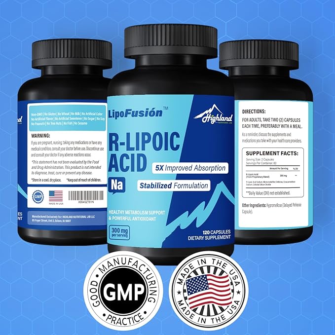 R Lipoic Acid (Na) 300mg per Serving, 120 Capsules, Up to 5X Improved Absorption, Excellent Nutritional Supplement for Healthy Metabolism Support and Antioxidants-1 Bottle