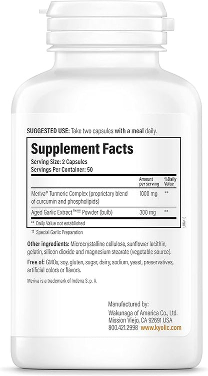 Kyolic Aged Garlic Extract Formula 111, Healthy Inflammation Response, Curcumin, 100 Capsules (Packaging May Vary)