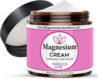 Magnesium Cream with Hibiscus Scent – Moisturizing & Floral Delight, 4 oz USA Made