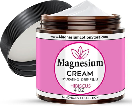 Magnesium Cream with Hibiscus Scent – Moisturizing & Floral Delight, 4 oz USA Made