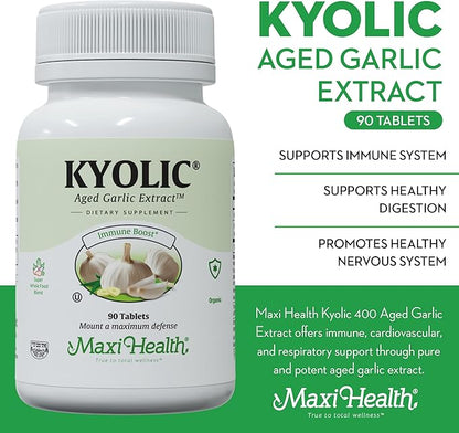 Maxi Health Kyolic Organic Garlic Supplement - Kosher Garlic Tablets with Kyolic Aged Garlic Extract for Immune Support - Vegetarian Garlic Pills (90 Count)